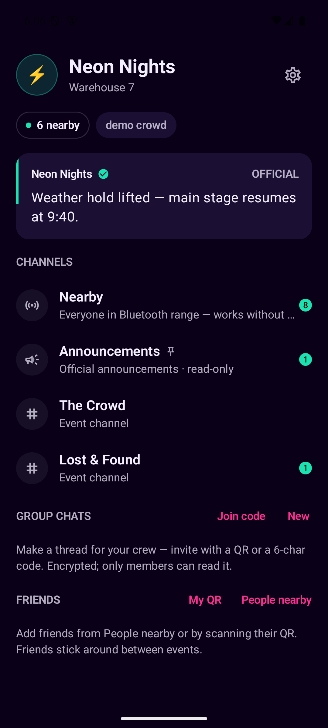 A verified OFFICIAL announcement pinned to the top of the app