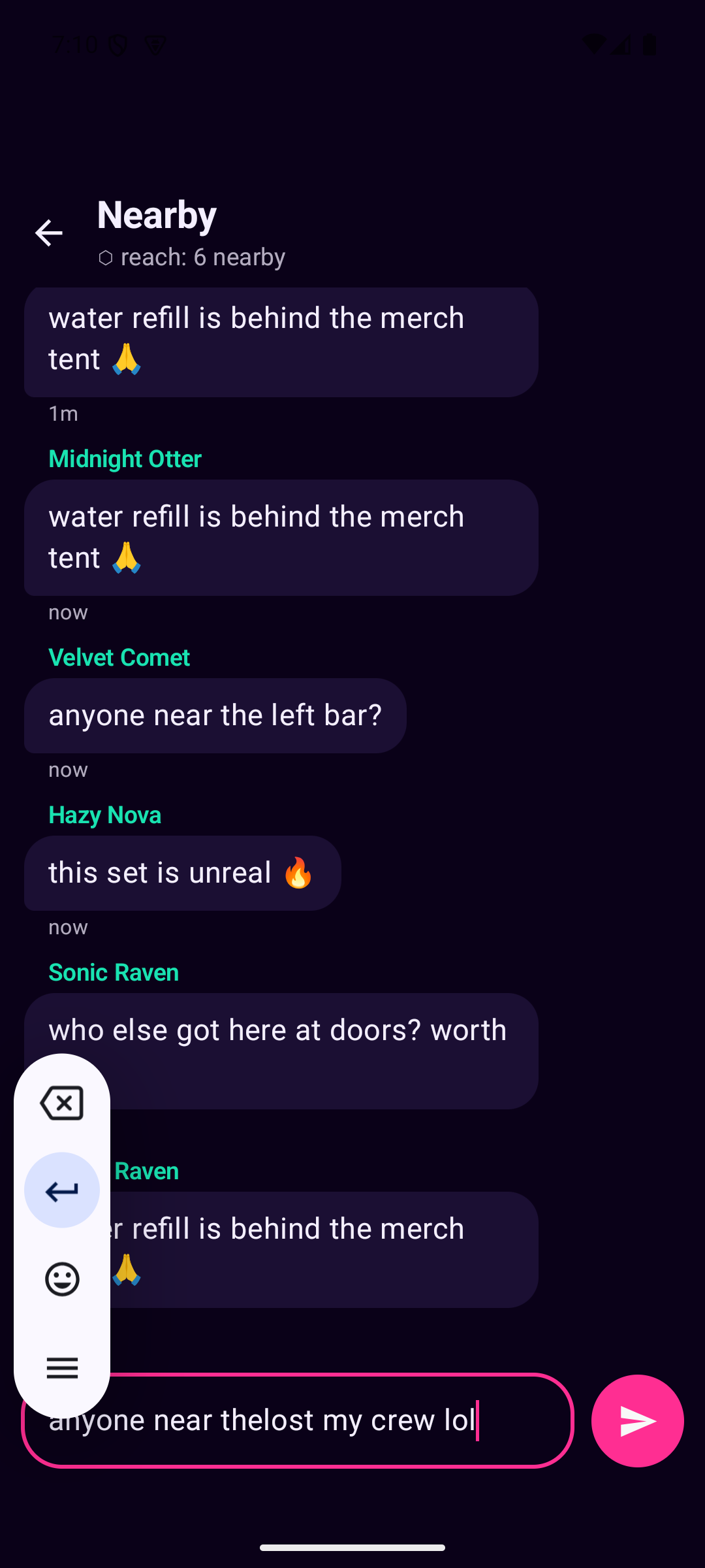 Live nearby chat with honest delivery reach
