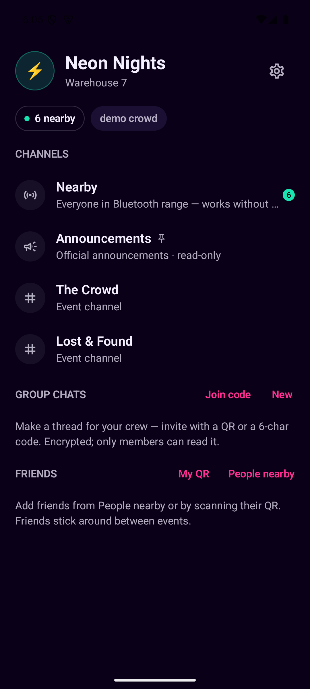 The app fully re-skinned to a 'Neon Nights' event